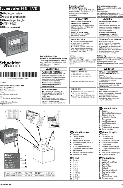 schneider施耐德Sepam série 10 N11 - Instruction de service (EN_ ES_ PT_ ZH_ TU)